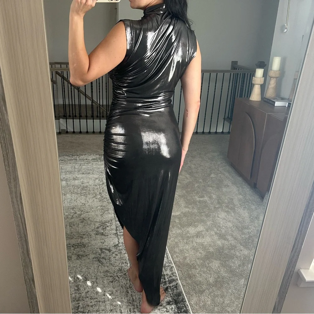 Norma Kamali Shiny Black Midi Dress - Picture 4 of 4